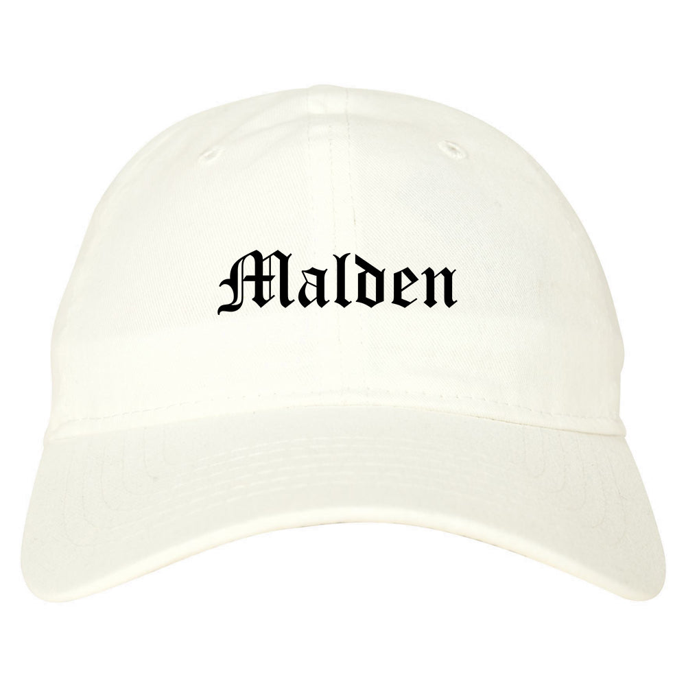 Malden Missouri MO Old English Mens Dad Hat Baseball Cap White