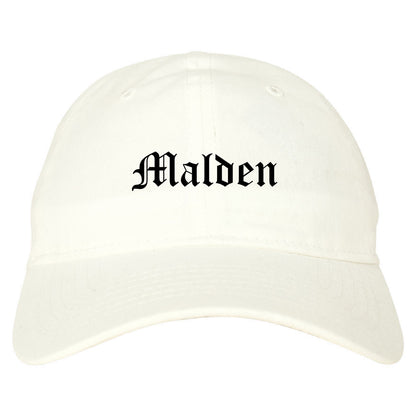 Malden Missouri MO Old English Mens Dad Hat Baseball Cap White