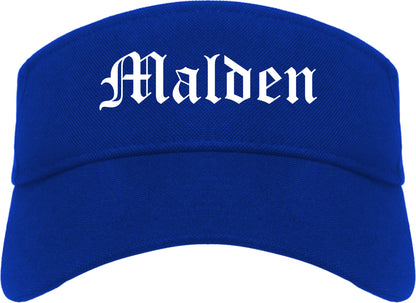Malden Missouri MO Old English Mens Visor Cap Hat Royal Blue