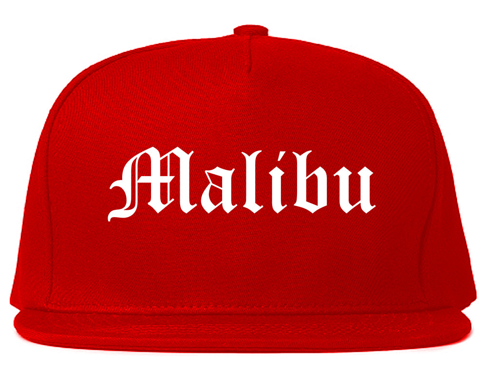 Malibu California CA Old English Mens Snapback Hat Red