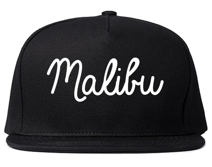 Malibu California CA Script Mens Snapback Hat Black