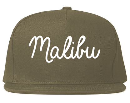 Malibu California CA Script Mens Snapback Hat Grey