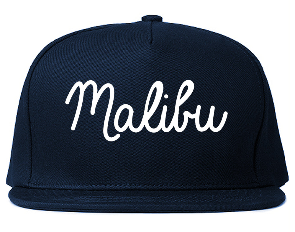 Malibu California CA Script Mens Snapback Hat Navy Blue
