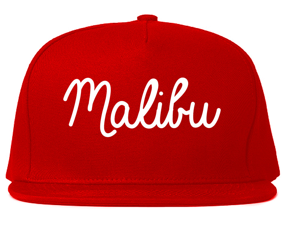 Malibu California CA Script Mens Snapback Hat Red