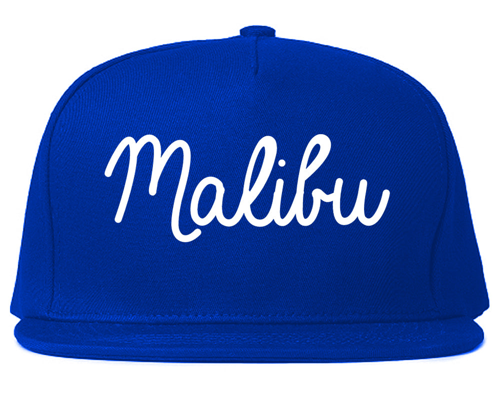 Malibu California CA Script Mens Snapback Hat Royal Blue