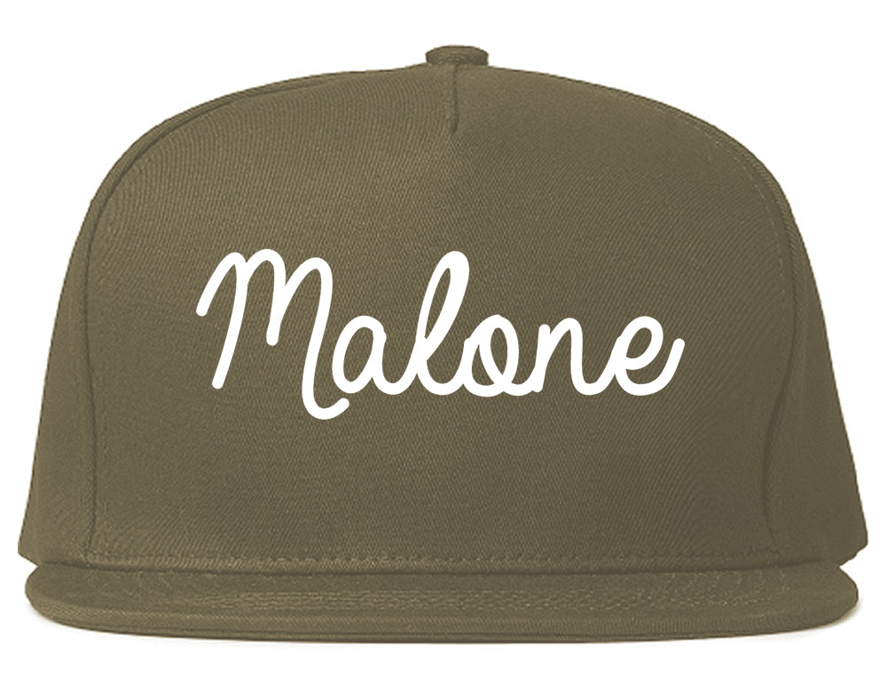 Malone New York NY Script Mens Snapback Hat Grey