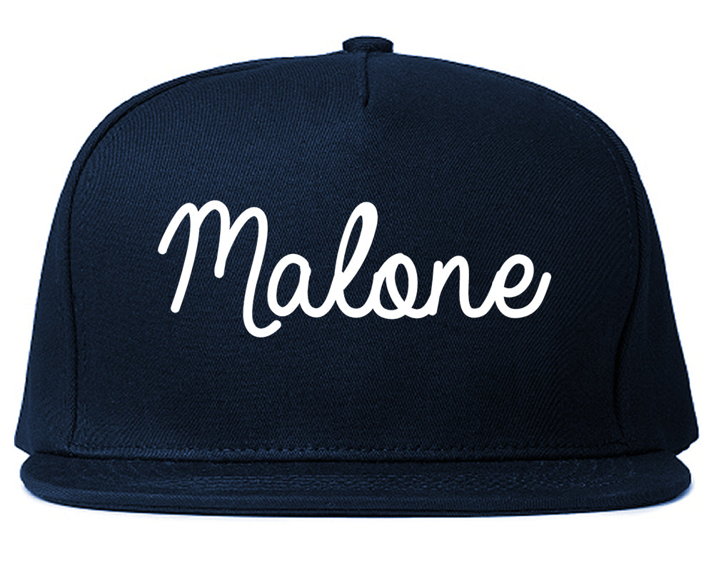 Malone New York NY Script Mens Snapback Hat Navy Blue