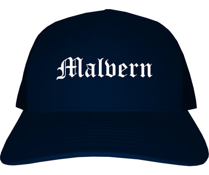Malvern Arkansas AR Old English Mens Trucker Hat Cap Navy Blue