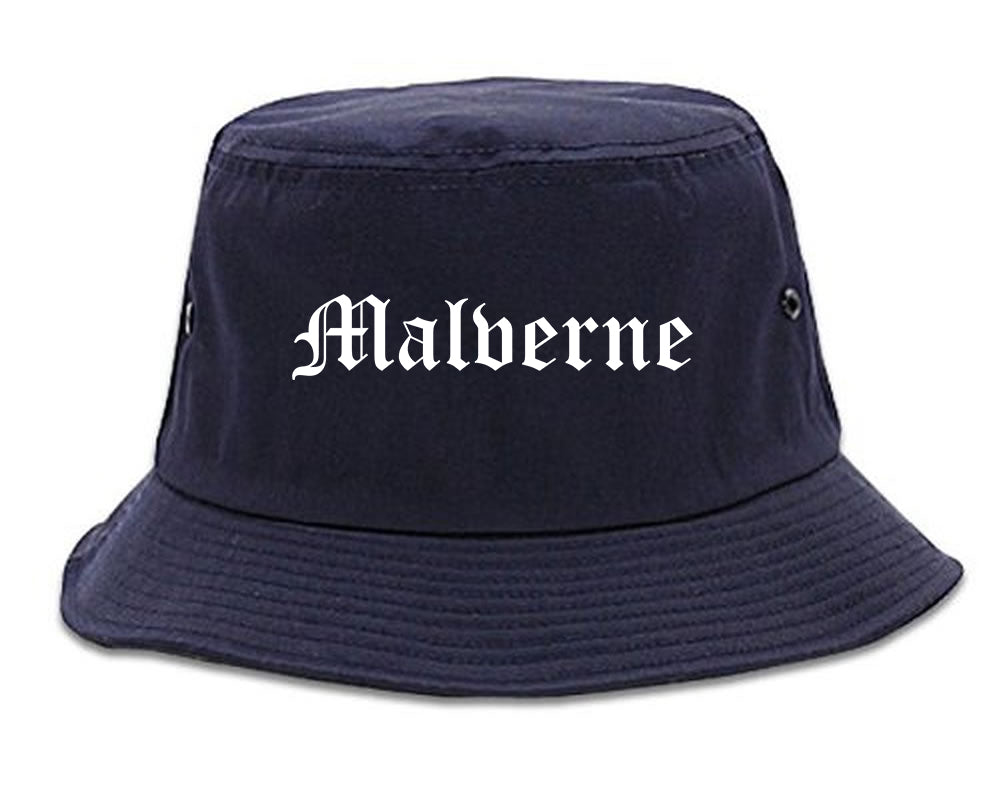 Malverne New York NY Old English Mens Bucket Hat Navy Blue