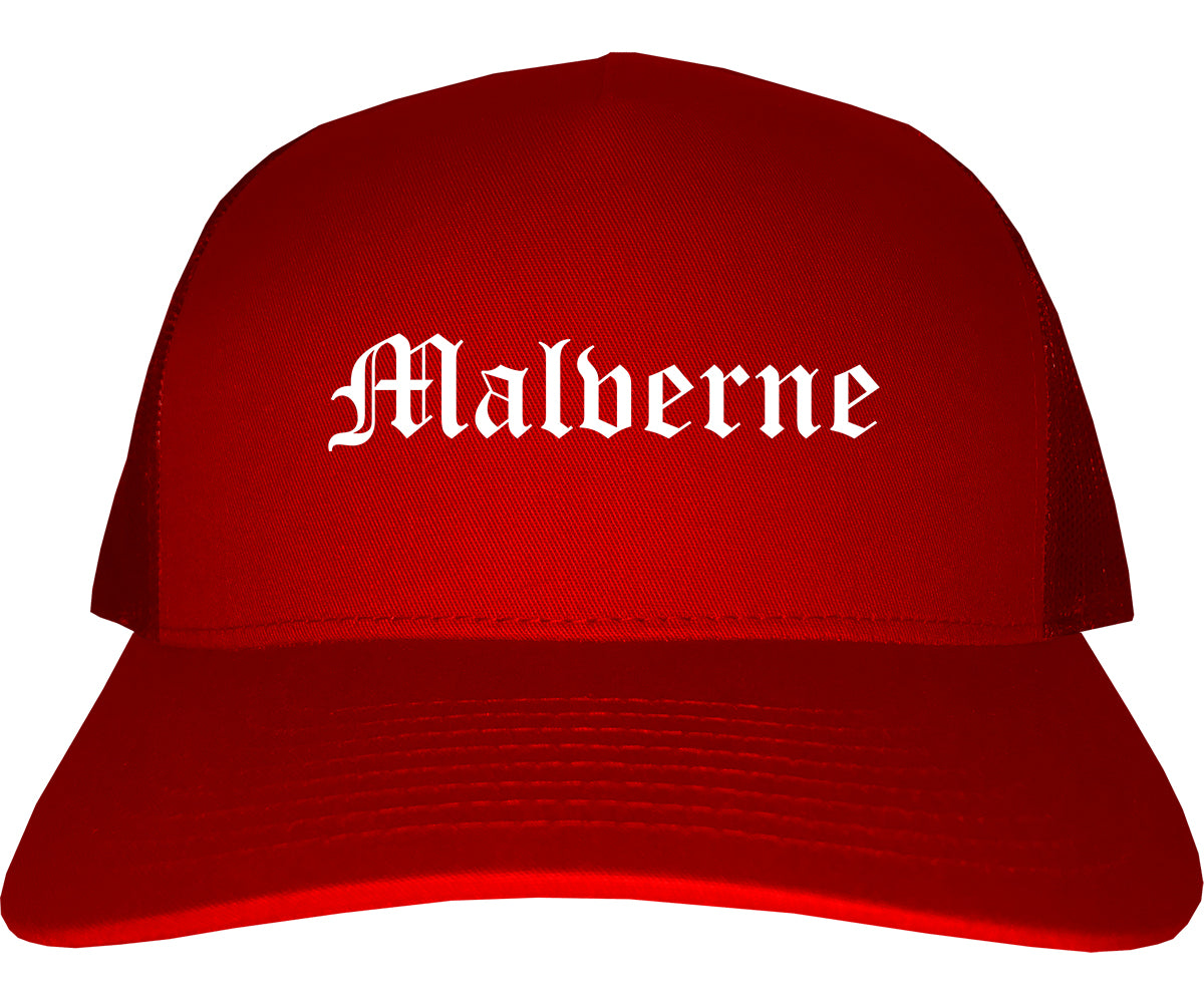 Malverne New York NY Old English Mens Trucker Hat Cap Red