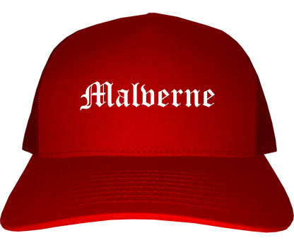 Malverne New York NY Old English Mens Trucker Hat Cap Red