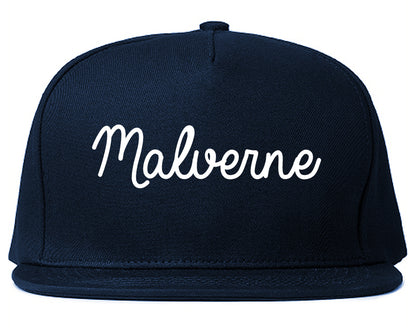 Malverne New York NY Script Mens Snapback Hat Navy Blue