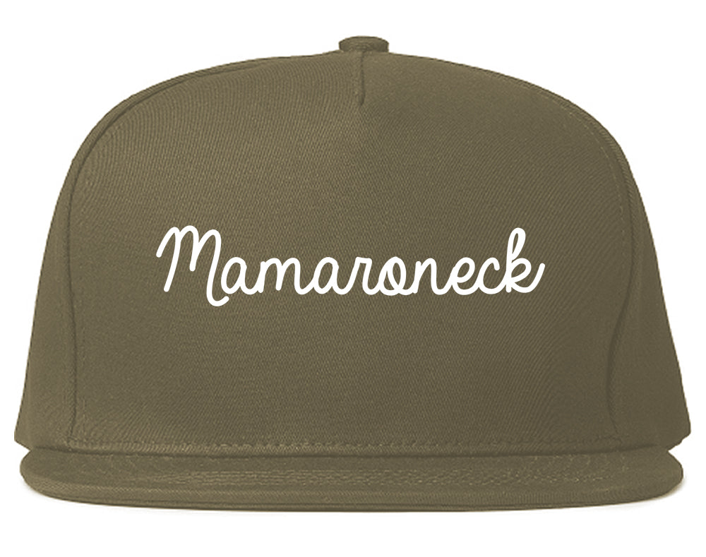 Mamaroneck New York NY Script Mens Snapback Hat Grey