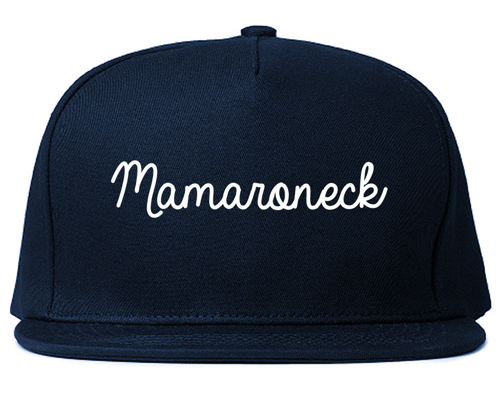 Mamaroneck New York NY Script Mens Snapback Hat Navy Blue