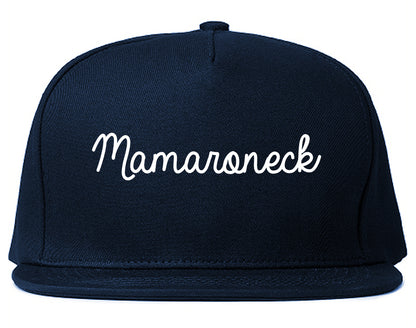 Mamaroneck New York NY Script Mens Snapback Hat Navy Blue