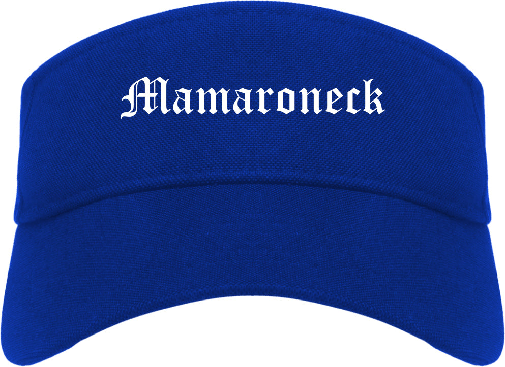 Mamaroneck New York NY Old English Mens Visor Cap Hat Royal Blue