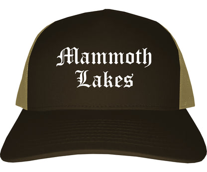 Mammoth Lakes California CA Old English Mens Trucker Hat Cap Brown