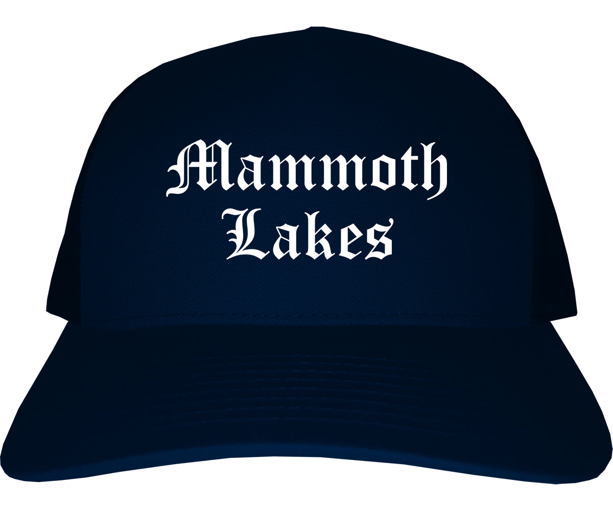 Mammoth Lakes California CA Old English Mens Trucker Hat Cap Navy Blue