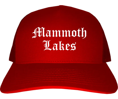 Mammoth Lakes California CA Old English Mens Trucker Hat Cap Red