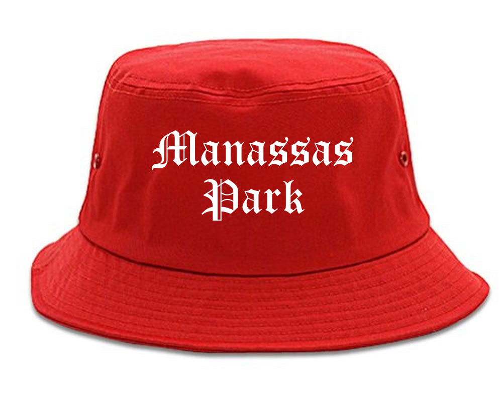 Manassas Park Virginia VA Old English Mens Bucket Hat Red