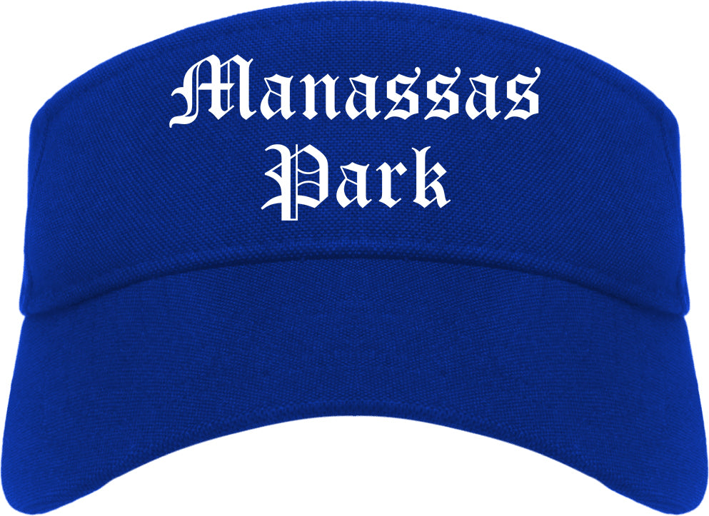 Manassas Park Virginia VA Old English Mens Visor Cap Hat Royal Blue
