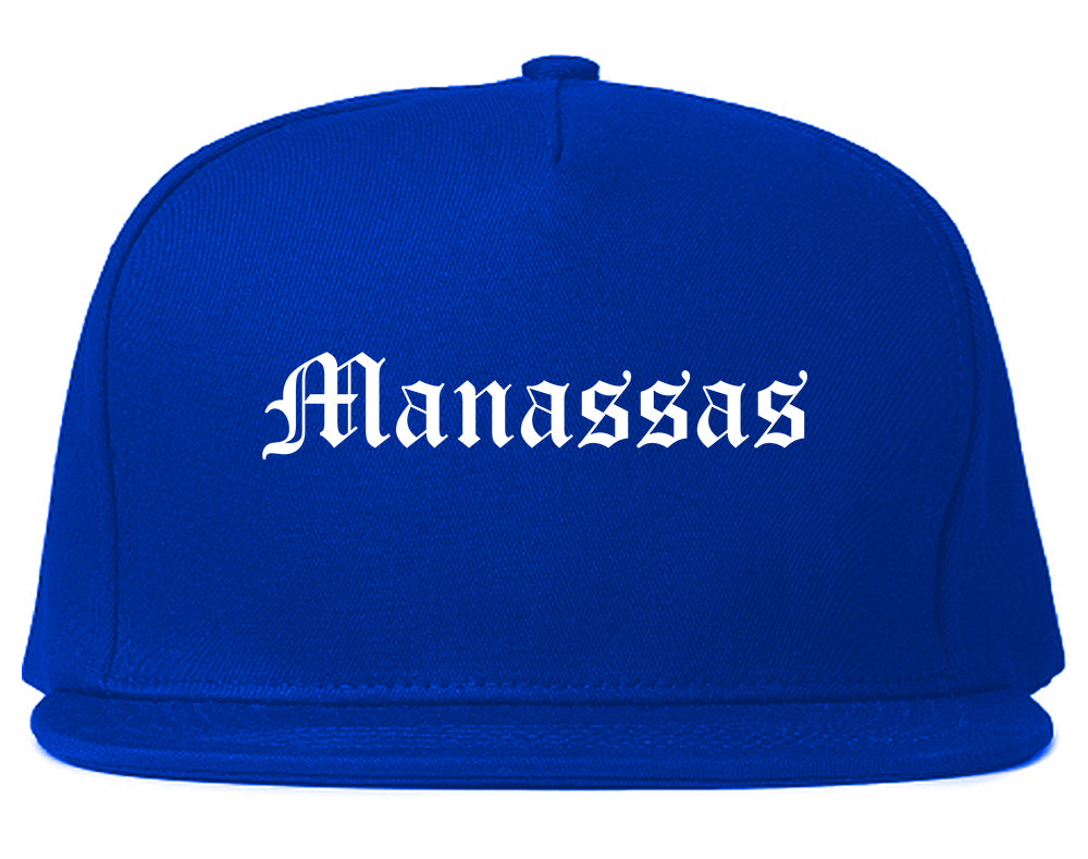 Manassas Virginia VA Old English Mens Snapback Hat Royal Blue