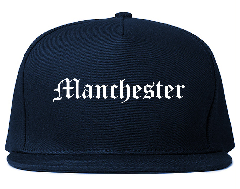 Manchester Iowa IA Old English Mens Snapback Hat Navy Blue