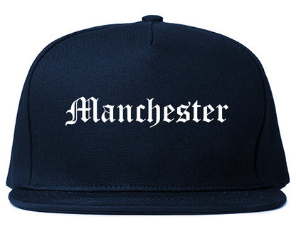 Manchester Iowa IA Old English Mens Snapback Hat Navy Blue