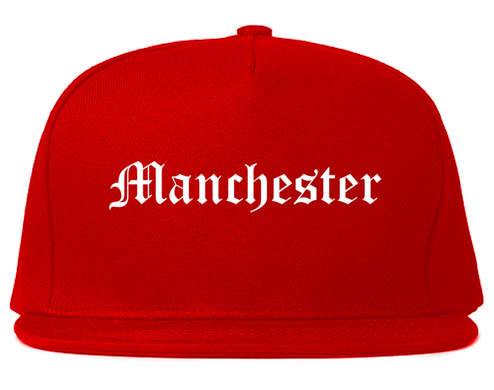 Manchester Iowa IA Old English Mens Snapback Hat Red