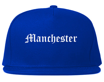 Manchester Iowa IA Old English Mens Snapback Hat Royal Blue