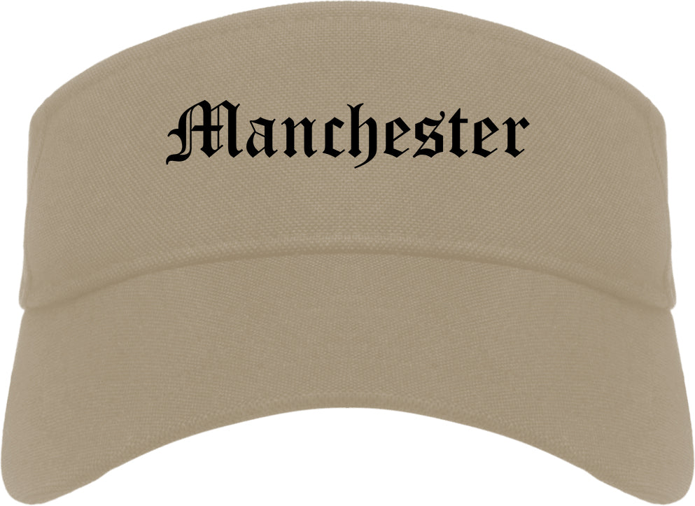 Manchester Iowa IA Old English Mens Visor Cap Hat Khaki