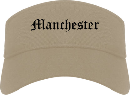 Manchester Iowa IA Old English Mens Visor Cap Hat Khaki