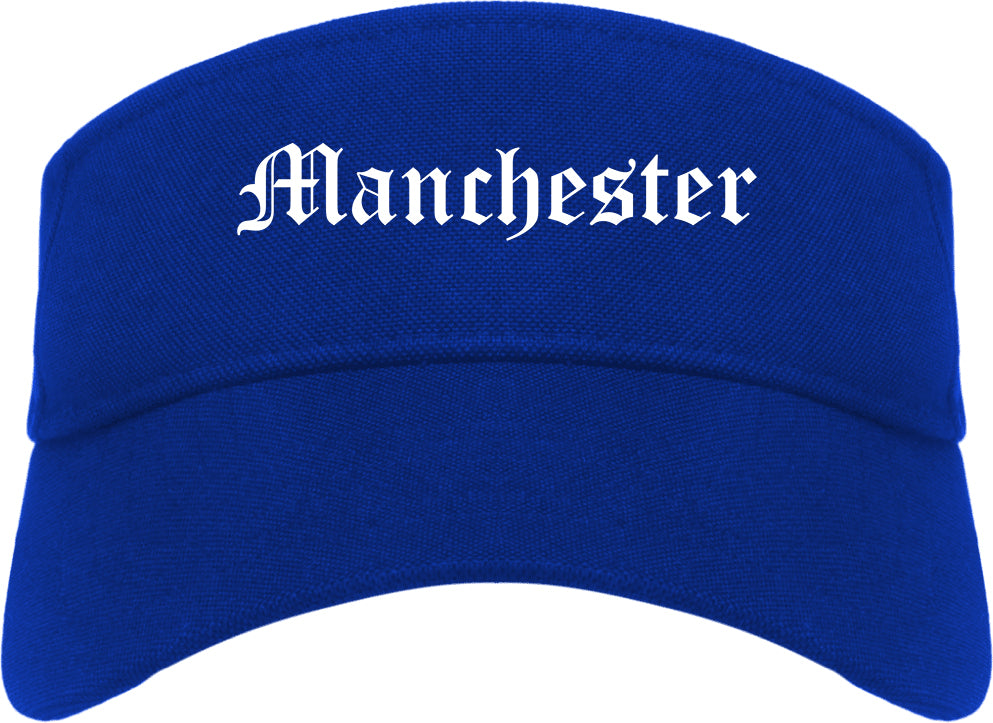 Manchester Iowa IA Old English Mens Visor Cap Hat Royal Blue