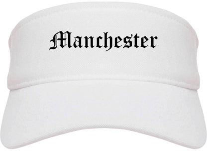 Manchester Iowa IA Old English Mens Visor Cap Hat White