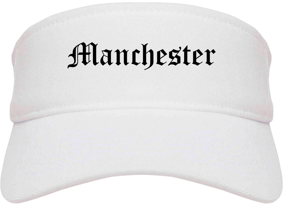 Manchester Missouri MO Old English Mens Visor Cap Hat White