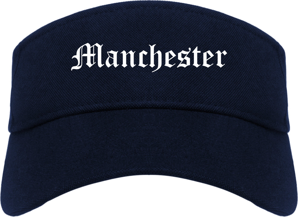 Manchester Tennessee TN Old English Mens Visor Cap Hat Navy Blue