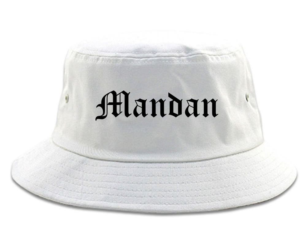 Mandan North Dakota ND Old English Mens Bucket Hat White