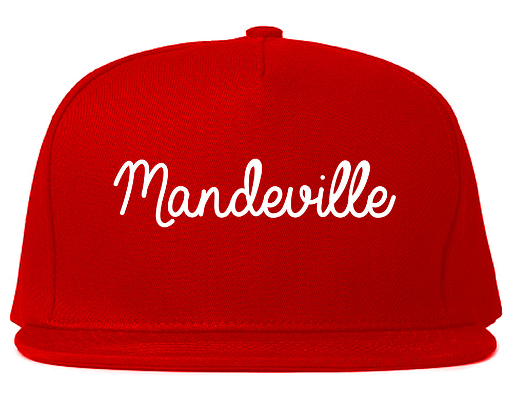 Mandeville Louisiana LA Script Mens Snapback Hat Red