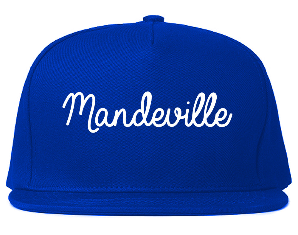 Mandeville Louisiana LA Script Mens Snapback Hat Royal Blue
