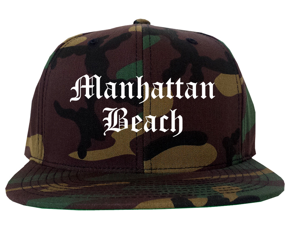 Manhattan Beach California CA Old English Mens Snapback Hat Army Camo