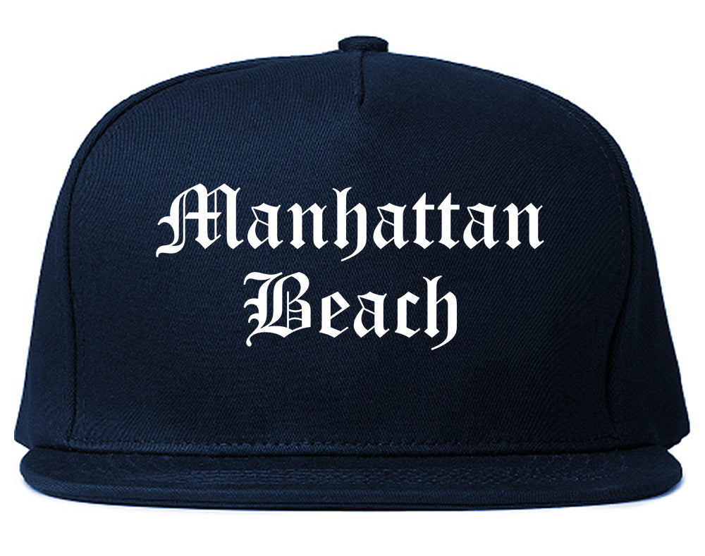 Manhattan Beach California CA Old English Mens Snapback Hat Navy Blue