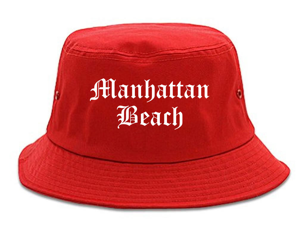 Manhattan Beach California CA Old English Mens Bucket Hat Red