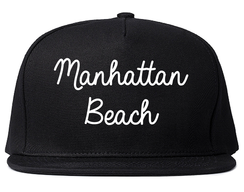 Manhattan Beach California CA Script Mens Snapback Hat Black