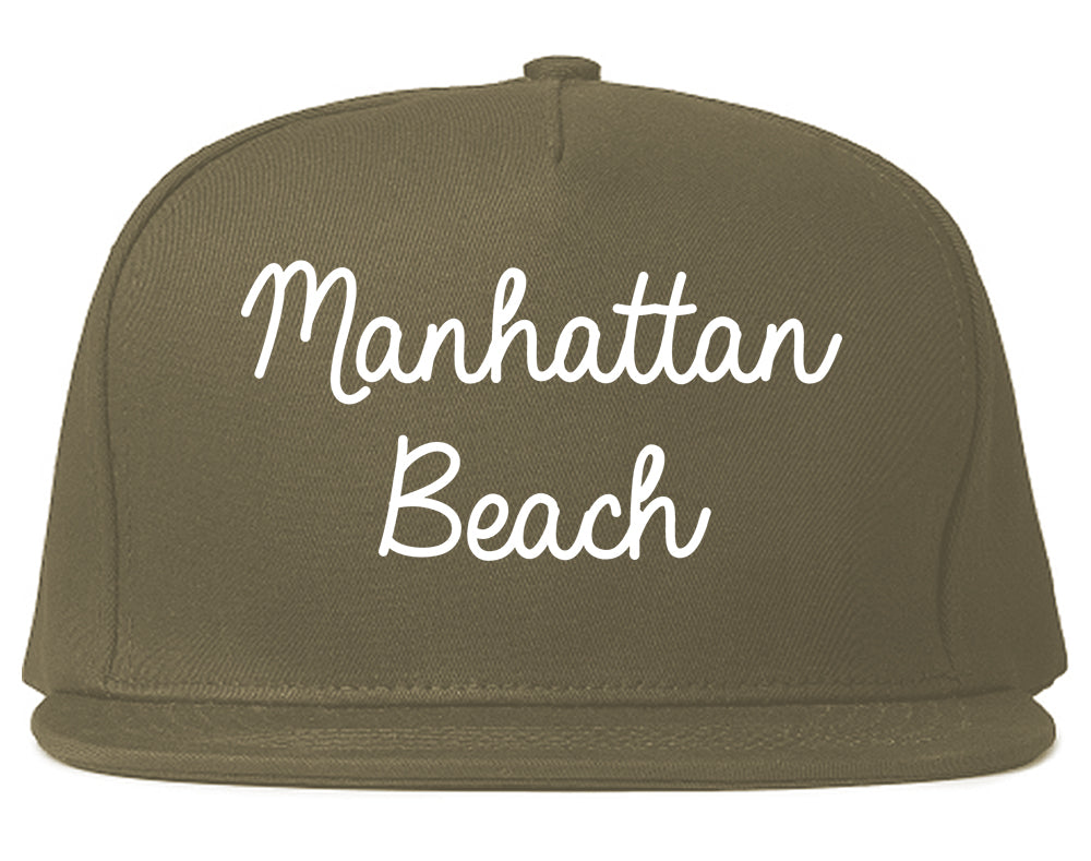 Manhattan Beach California CA Script Mens Snapback Hat Grey
