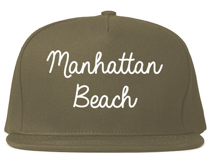 Manhattan Beach California CA Script Mens Snapback Hat Grey