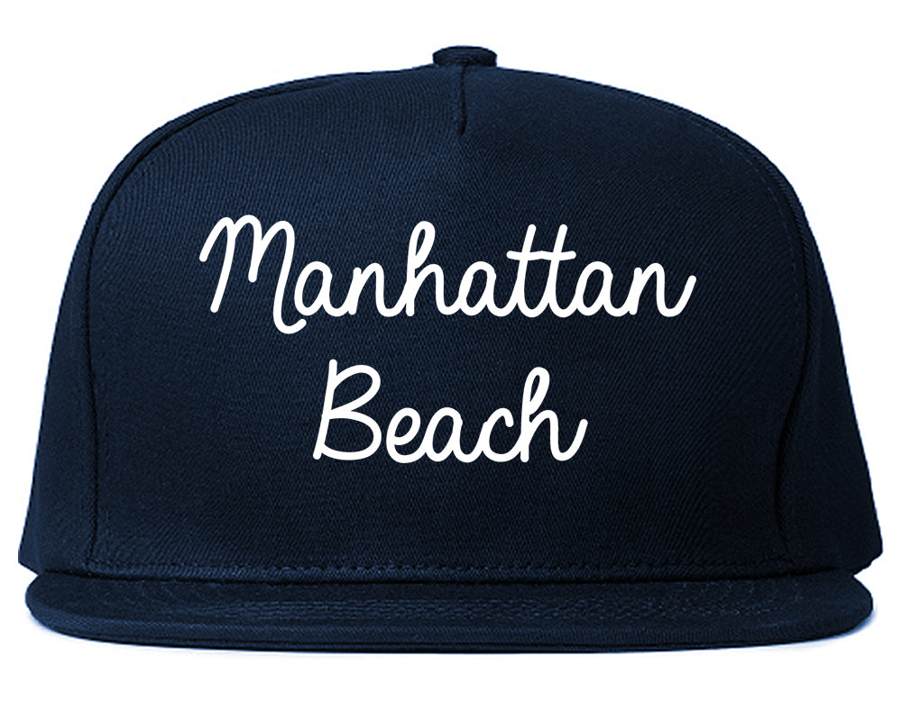 Manhattan Beach California CA Script Mens Snapback Hat Navy Blue