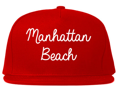 Manhattan Beach California CA Script Mens Snapback Hat Red