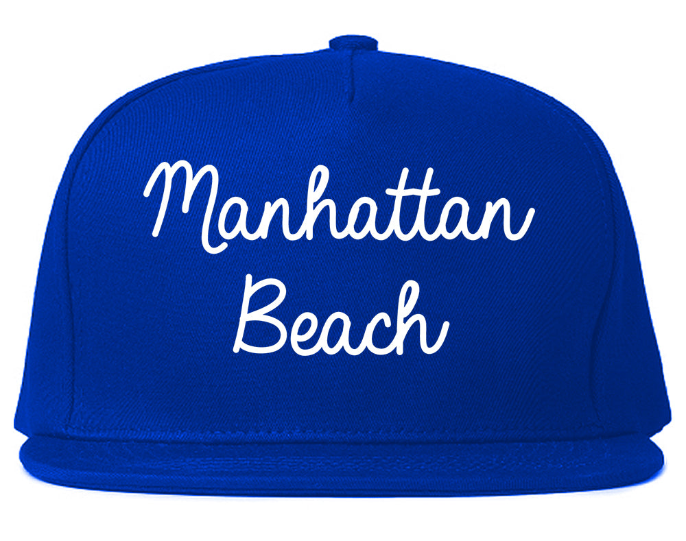 Manhattan Beach California CA Script Mens Snapback Hat Royal Blue
