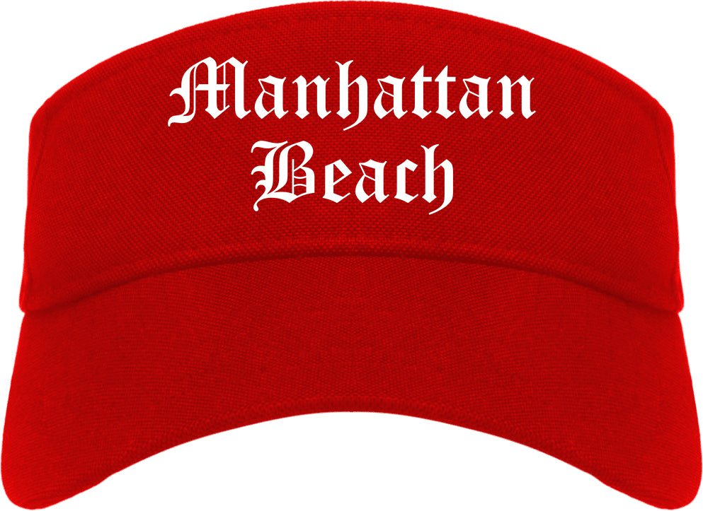 Manhattan Beach California CA Old English Mens Visor Cap Hat Red