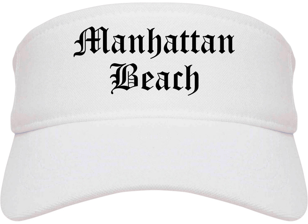 Manhattan Beach California CA Old English Mens Visor Cap Hat White